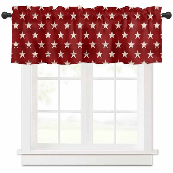Hokiten Rod Pocket Curtain Valance, 4th of July Farmhouse Window Valance for Living Room, Bedroom, Kitchen Vintage Independence Day Red Star 42"W x 12"L