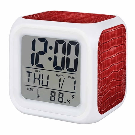 Alarm Clocks Leather Texture Digital Clock 7 Color LED Night Light Silent Non Ticking Battery Alarm Clocks Leather Texture Digital Clock 7 Color LED Night Light Silent Non Ticking Battery - 9 e