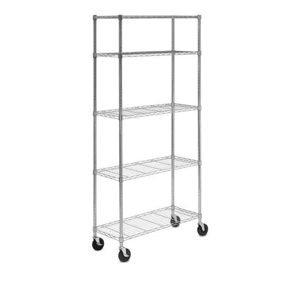 HoneyCanDo Steel Shelving Unit With Casters, 5Tiers, Chrome