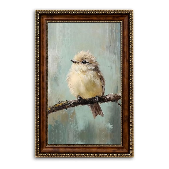 PORMIPONE Quiet Perched Sparrow Wall art 16x24 inch Brown Framed Canvas Vintage Style Living Room Wall Decor