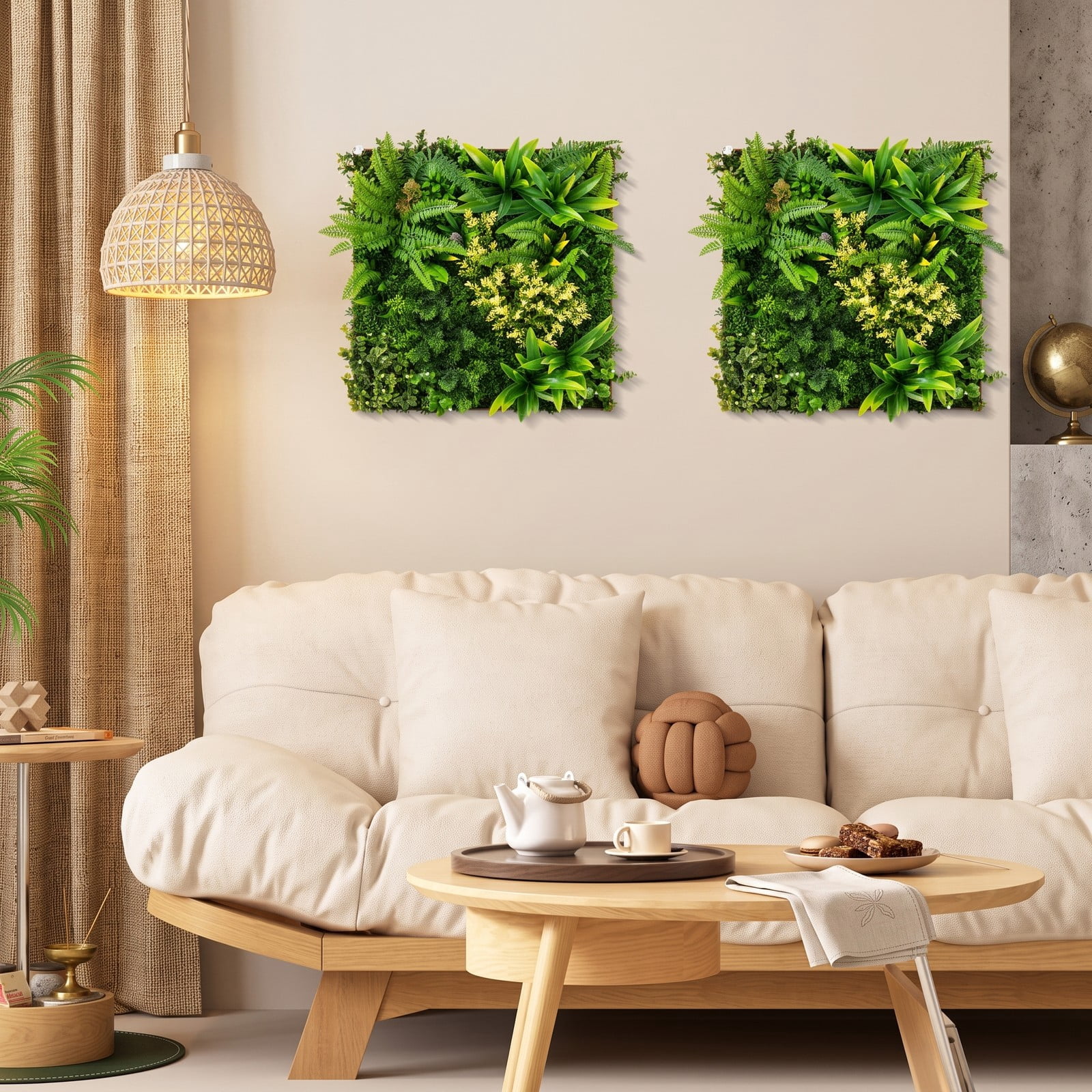 ALPULON 20 x 20 3D Artificial Greenery Hedge Panel with 11 Types of Mixed Faux Plants, UV-Protected PE Grass Wall for Indoor Outdoor Balcony Garden, Green and Brown