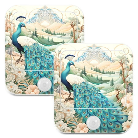 

Peacock and Flowers LED Motion Sensor Night Light Plug into Wall 2 Pack Auto Dusk to Dawn Adjustable