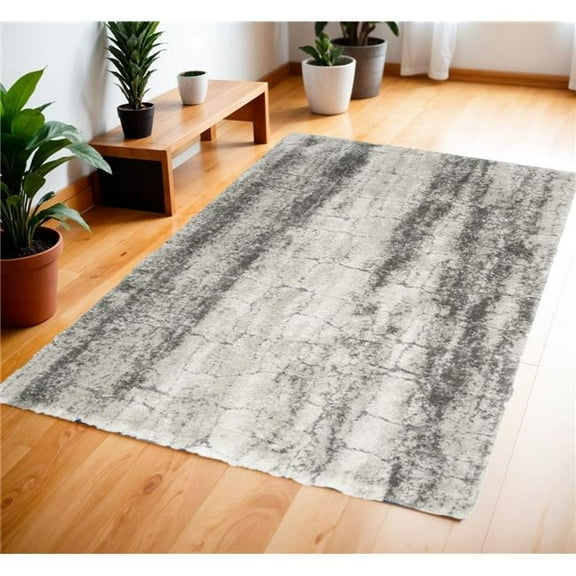 HomeRoots 553109 4 x 6 ft. Abstract Shag Rectangle Area Rug, Charcoal & Ivory