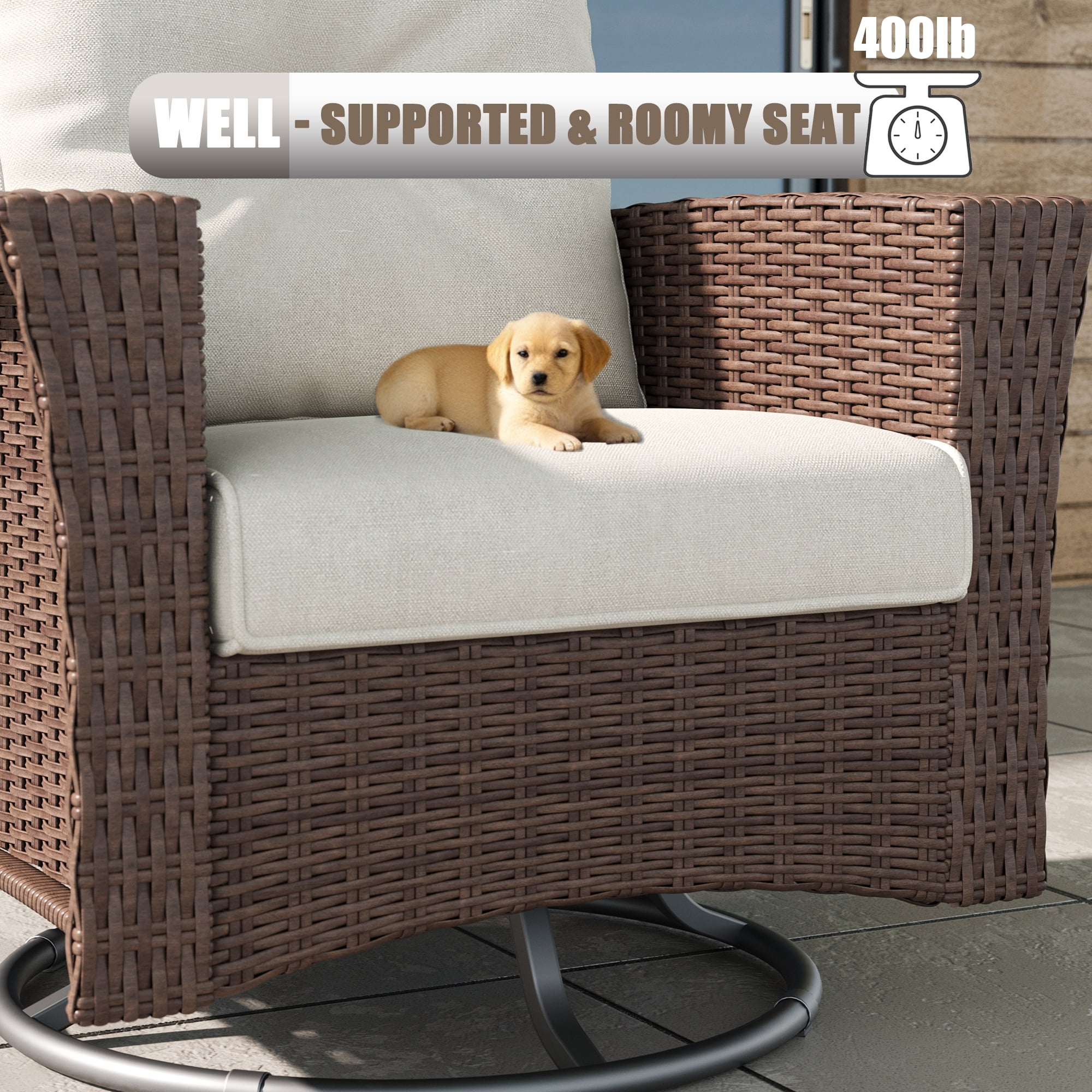 LayinSun 10 Piece Wicker Patio Furniture Set with Fire Pit Table, Classis Outdoor Conversation 360 Degree Swivel Chairs Set with Coffee Table