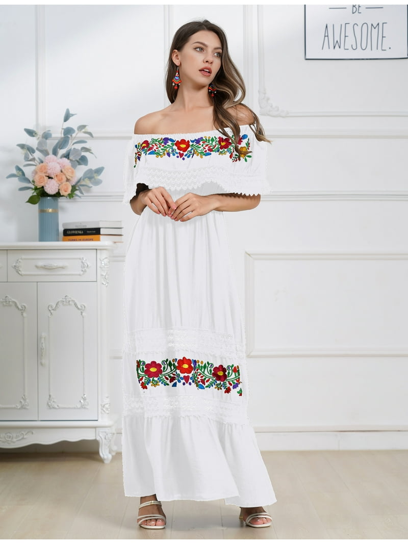 off shoulder white embroidered dress White Off-Shoulder Tulle A-Line Floor-Length Dress – Dressesforparty