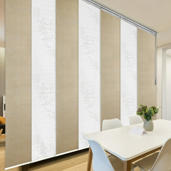 Domovina 7 Panel Track Vertical Blinds, Adjustable 110-153"W x 91.4"H - Bloom/Shel