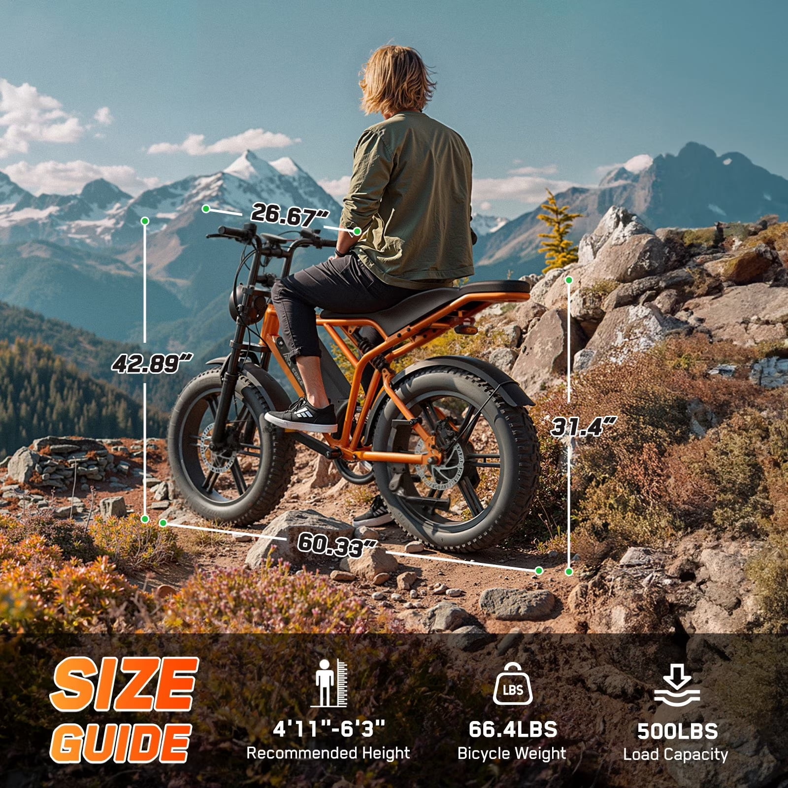 TST Electric Bike for Adults, 750W Motor, 20"x4" Fat Tire, E Mountain Bike, 48V/15AH UL2849