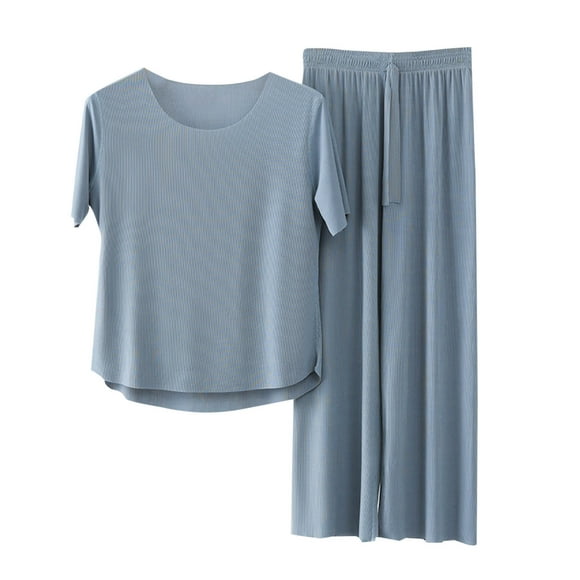Posijego Plus Size Lounge Set for Women 2 Piece Short Sleeve Tops and Pants Pajama Sets Homewear Sleepwear