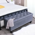 thumbnail image 4 of Gymax 48" Rectangulaire Tissu Rangement Pouf Banc Bouton Touffeté Repose-Pieds Tabouret Gris, 4 of 10