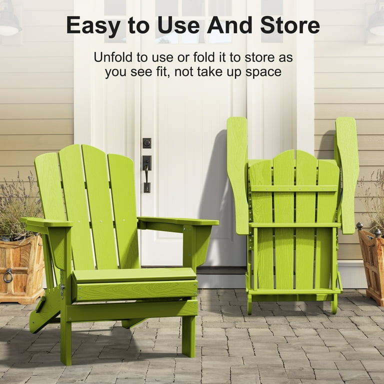 JUSTLET Adirondack Chiar Plastic Folding Outdoor Patio Chiars Outside HDPE Chairs for Lawn Yard Apple Green