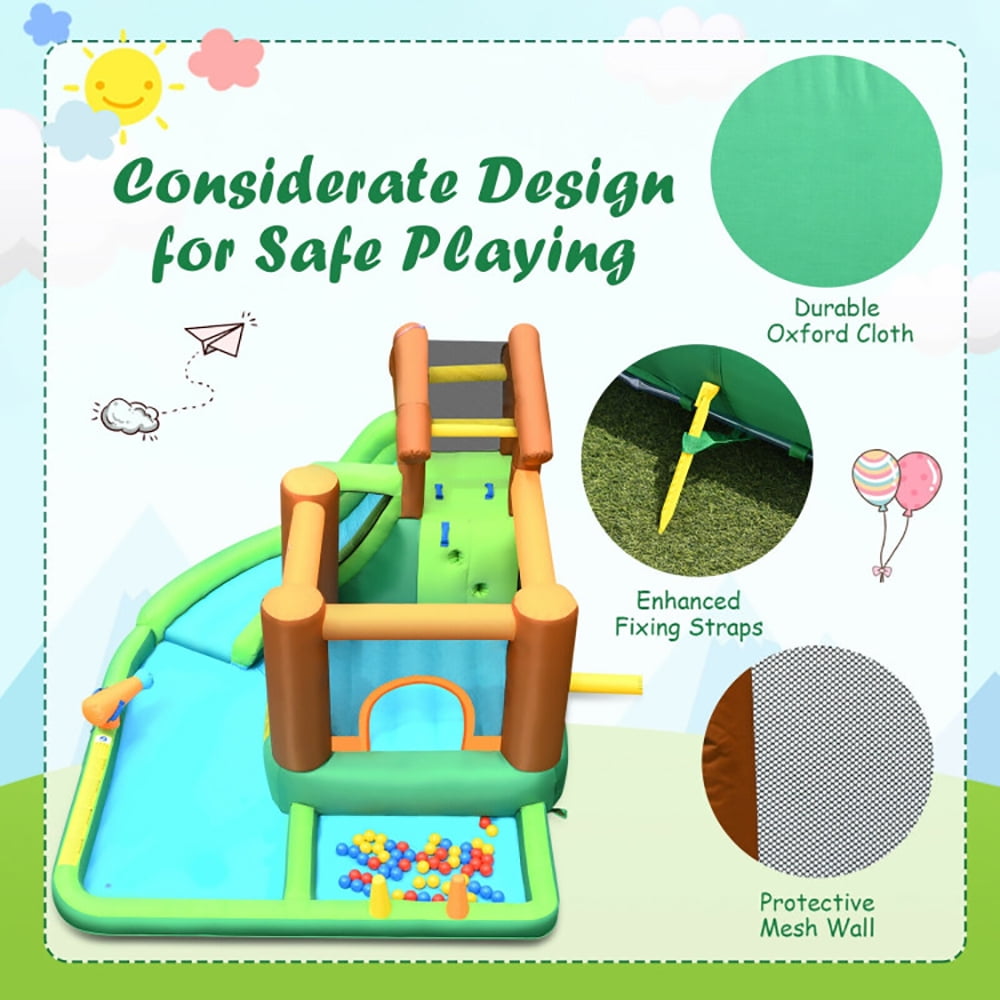 Aimee Lii Inflatable Waterslide Bounce House Climbing Wall without Blower, Playhouse for Kids Outdoor