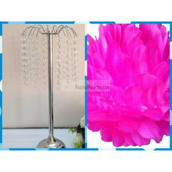 Feather Ball Centerpieces with Crystal Flower Stand -Hot Pink New!!!