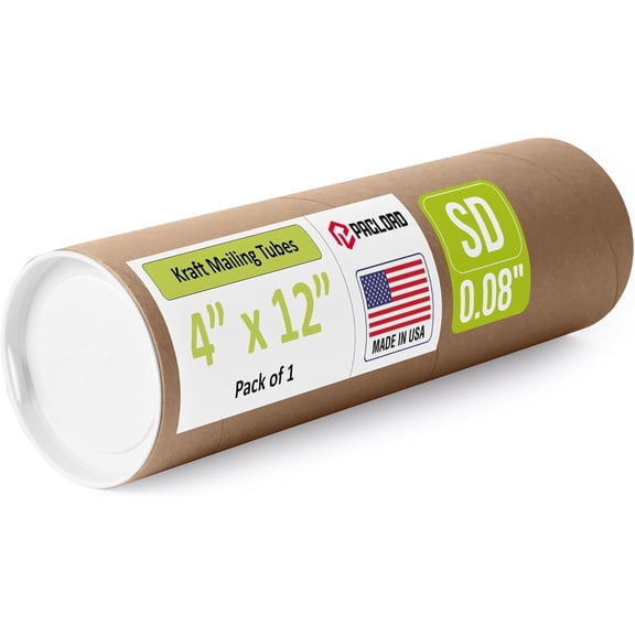 4" x 12" Reinforced Kraft Paper Mailing Tube, Pack of 1 Tube with 2 Caps – Secure USPS Approved Poster Tube – Cardboard Tube for Shipping and Storing Posters, Prints, Artwork, or Documents