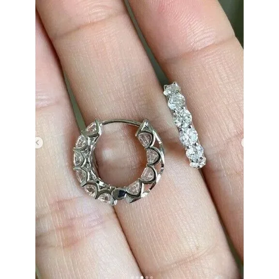 2Ct Round Cut Real Moissanite Huggie Hoop Earrings sterling sliver
