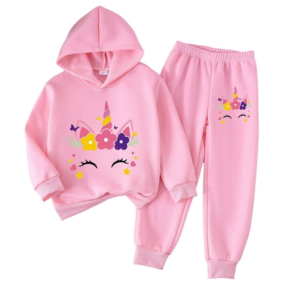 Caqnni Versatile Cool-Weather Gear for Girls: Hooded Sweatshirt and Pants Set for Soccer Sidelines, Hockey Rinks, and Fall Festivals(A01-Pink,3-4 Years)