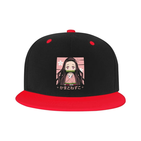 Demon Slayer Kamado Nezuko Kid'S Cartoon Baseball Cap,Adjustable Hip Hop Hat Flat Brim, Breathable Sun Hat For Boys Girls Red