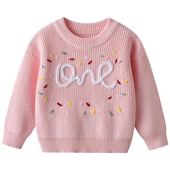 HCNTES Baby Baby Base Knitted Birthday Hand Embroidered English Boys and Girls Sweater(4-5 Years,G256-Pink)