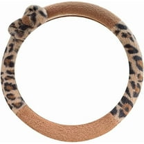 Plush Leopard Print Steering Wheel Cover Fuzzy Bow Tie Brown Universal 15 Inches Car Steering Wheel Protector for Car Accessories Warm Soft Anti-Slip, A