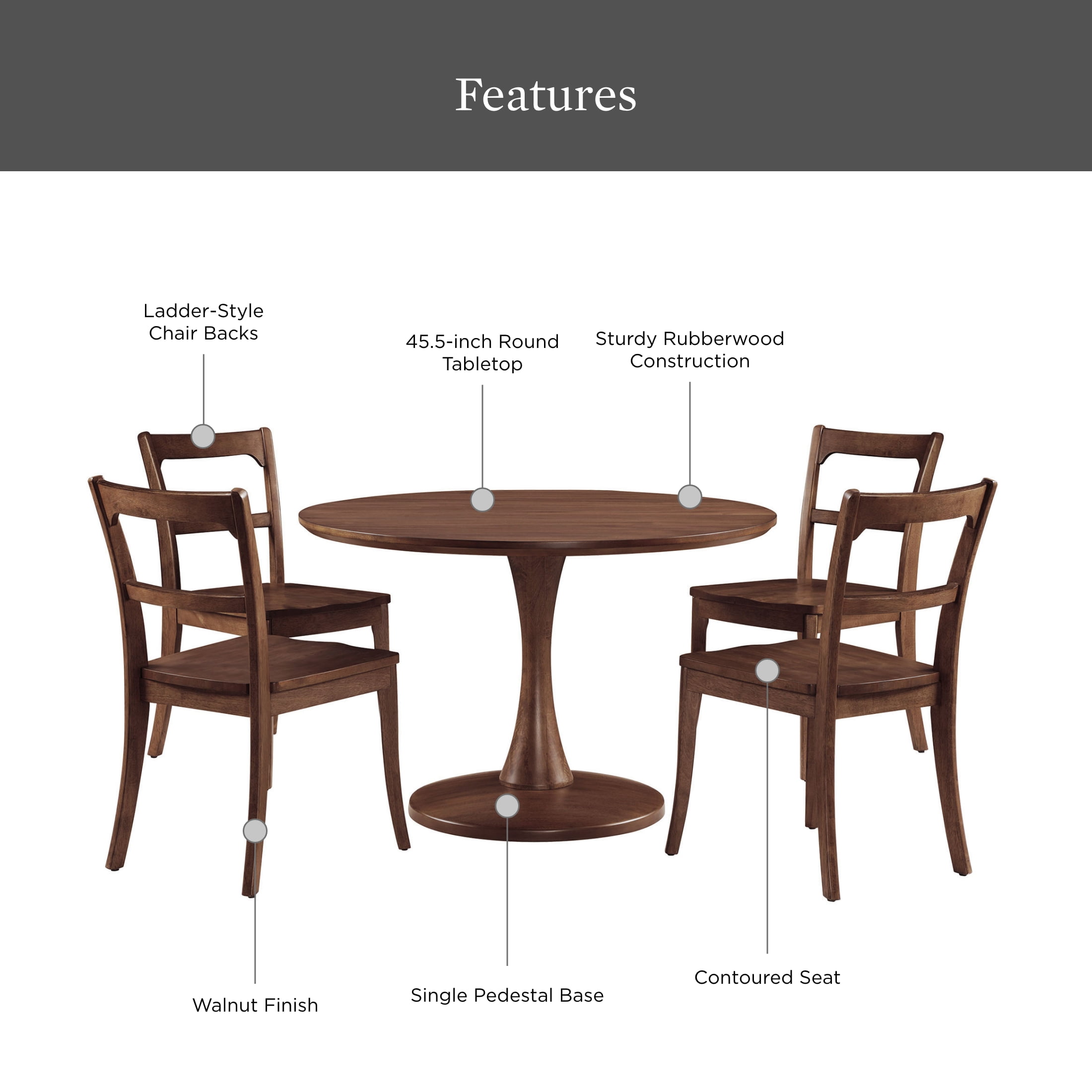 Better Homes & Gardens Ellis 5-Piece Dining Set, Walnut Finish