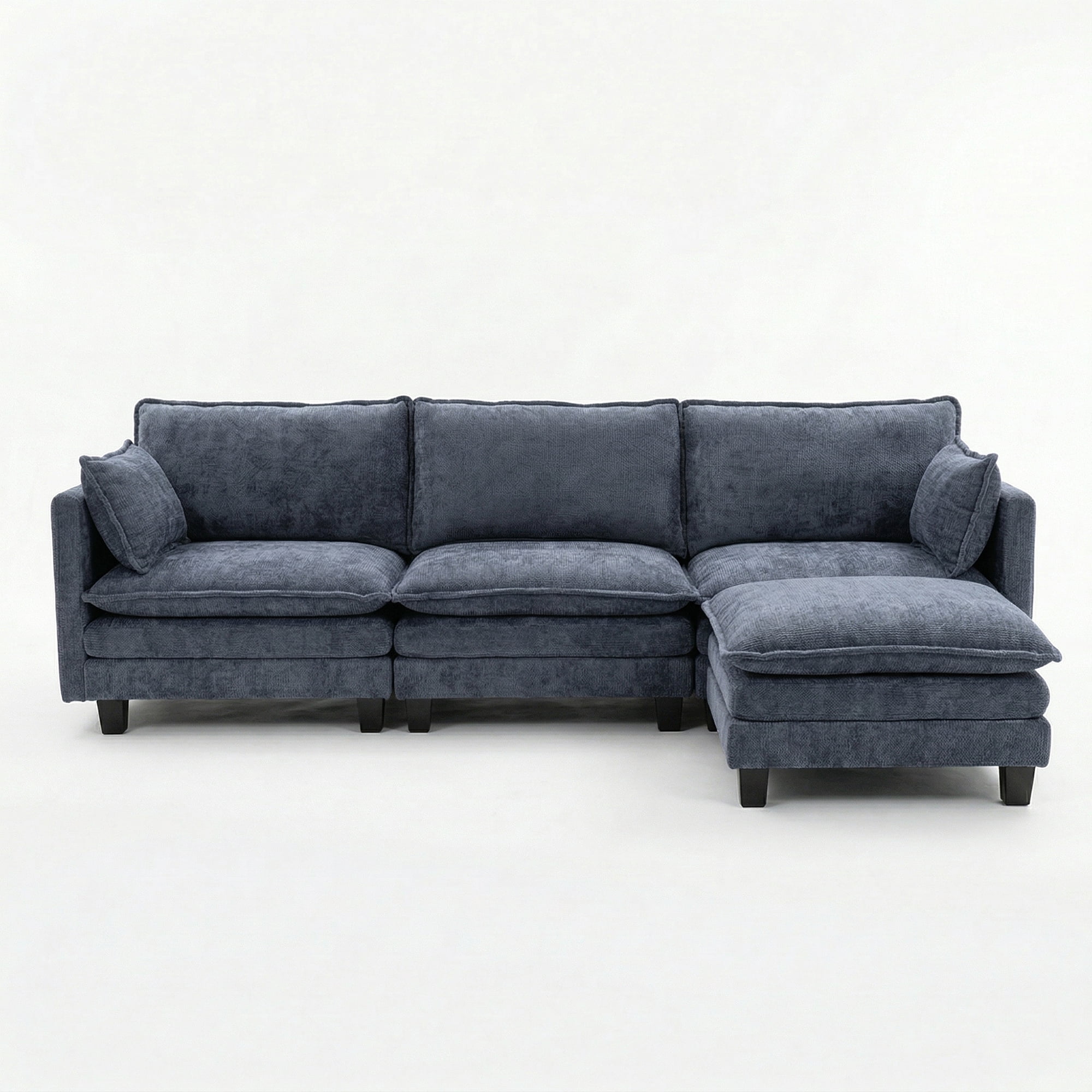 Modern 110"W Chenille L-Shape Sectional Sofa Set,3-Seat Sofa Couch + Ottoman, USB Port, Side Pocket