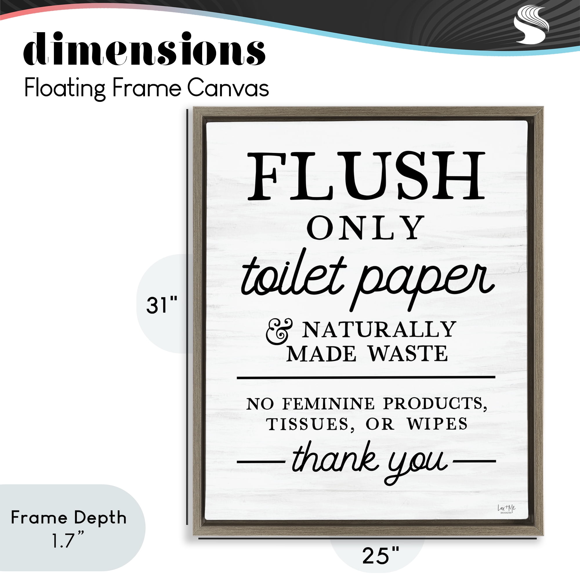Stupell Industries Flush Only Toilet Paper Rules Brown Framed Floater Canvas Wall Art, design by Lux + Me Designs