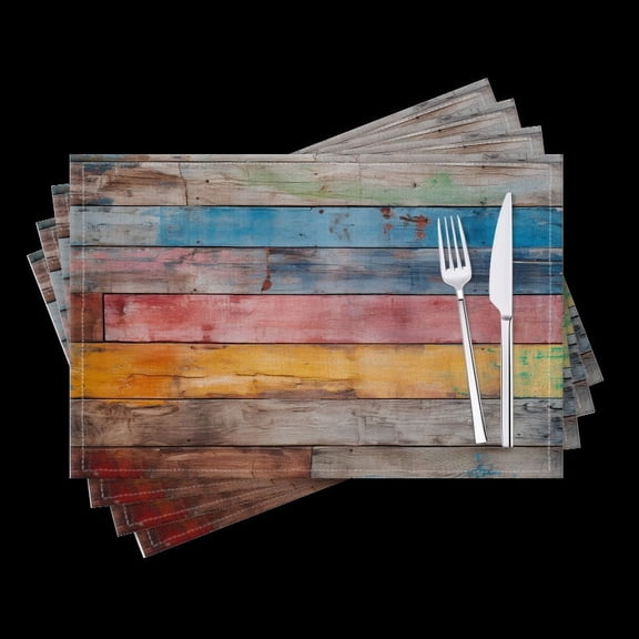 BaHomeck placemats Set of 4 Colorful Wooden Planks With Aged Look Cotton Linen rectangle Placemats for Kitchen Dining Table Indoor,Outdoor,18*12inch