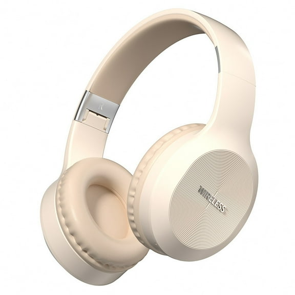 Bluetooth Over-Ear Headphones with Mic | Wireless & Wired Dual-Mode Headphones for Drum Piano PC Phones Laptop-72 Hours Playtime,Beige