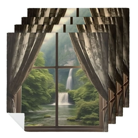 

Facannap Waterfall Forest Cloth Napkins for Hotel Home Banquet Table Decor - Reusable Polyester Napkin 4 PCS