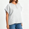 thumbnail image 5 of Lopecy-Sta Women’s Top Round Neck Partial Placket Linen Blend Cap Sleeve Loose Oversized Blouse Lightweight Breathable Crinkle Fabric Casual Shirt, 5 of 6