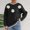 Black, variant on Womens Sweater Crew Neck Floral Embroidery Knit Sweater Contrast Striped-Trimmed Sweaters Long Sleeve Loose Soft Pullover Tops for Fall Winter Daily Warm Wear