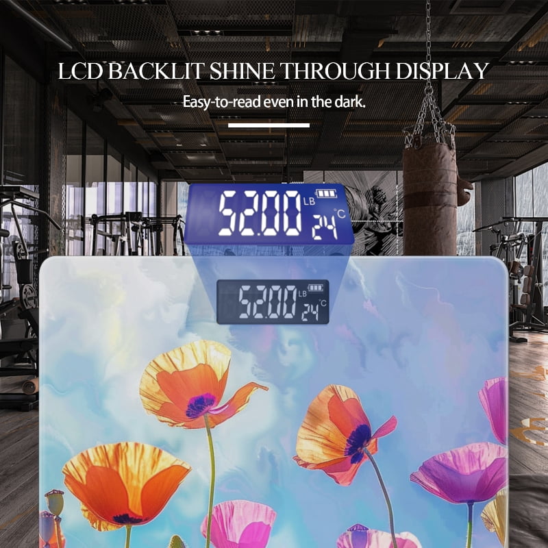 Bathroom Scale, Highly Accurate Digital Body Scale,Precisely Measures Weight up to 400 lbs-Colorful Poppy Flowers In The Bule Sky With Colorful Background