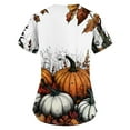 thumbnail image 3 of Blusas de trabajo de manga corta con cuello en V y bolsillos para mujer con estampado de Halloween, 3 of 3