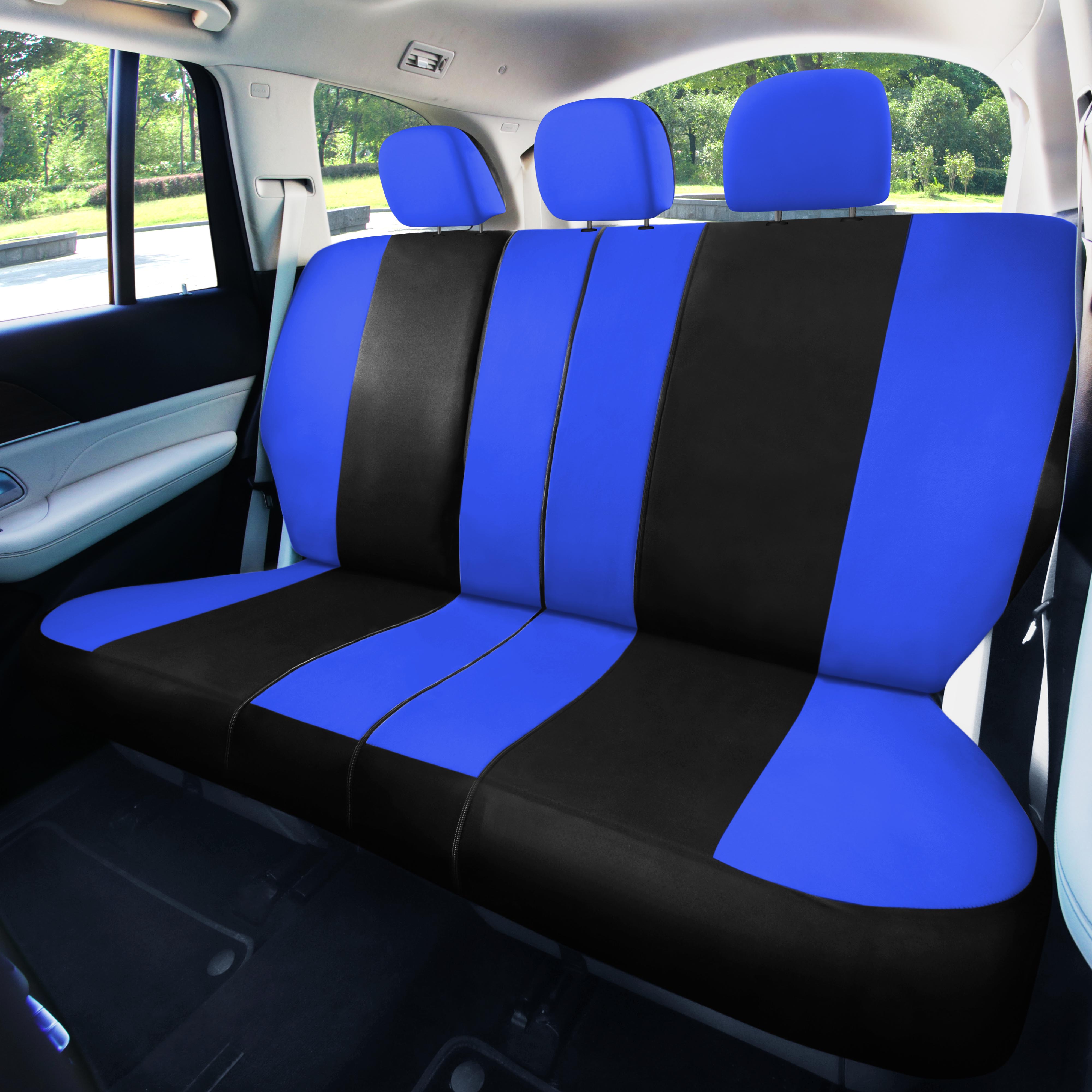 FH Group Universal Fit Cloth Car Seat Covers w/ Steering Cover  Belt Pads Full  Set FB030115BLUEBLACK-COMBO