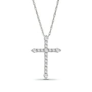 10K White Gold Diamond Cross Pendant with Silver Chain Necklace for Women (1/4 Cttw, I-J Color, I2-I3 Clarity), 18"