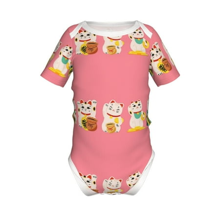 

Lukts Cute Cat Print Baby Short Sleeve Romper Onesie for Newborn Baby Boys and Girls-12 Months
