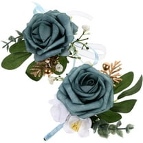 FOMIYES 1 Set Wedding Wrist Flower Corsage and Boutonniere Set Sky-Blue Round for Bridesmaid