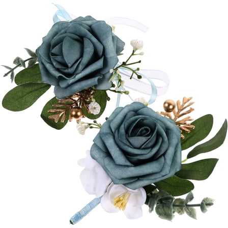 FOMIYES 1 Set Wedding Wrist Flower Corsage and Boutonniere Set Sky-Blue Round for Bridesmaid
