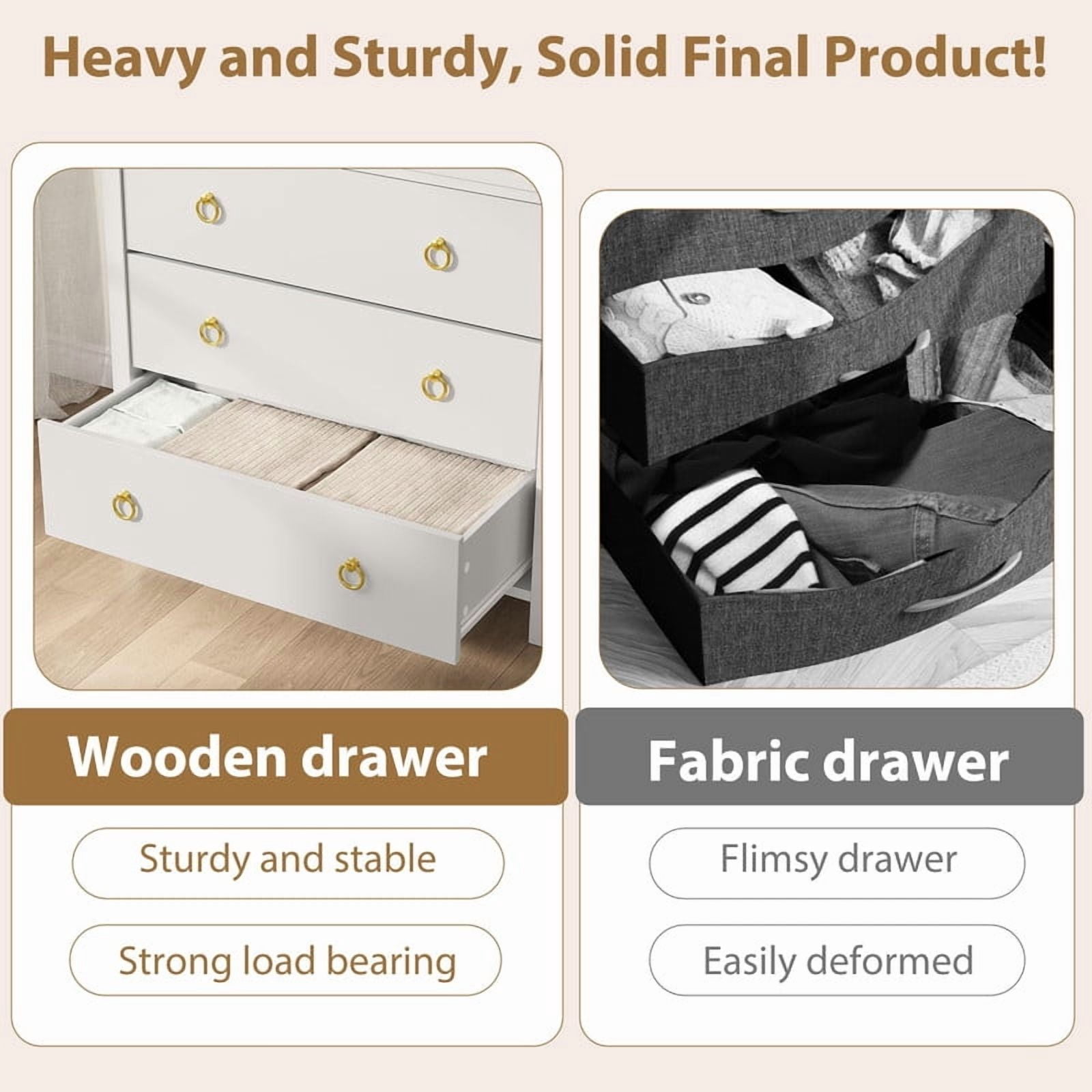 TROPOW 3 Drawer Dresser for Bedroom, Chest of Drawers, Modern Clothes Storage Cabinet & Wood Vertical Drawer Organizer for Living Room, Hallway, Nursery, White