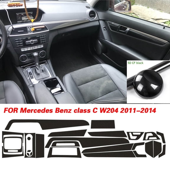 Carbon Fiber For Mercedes Benz C-Class W204 2011-2014 Car Film Interior Sticker Center Console Gear Dashboard Air Door Handle Lift Panel
