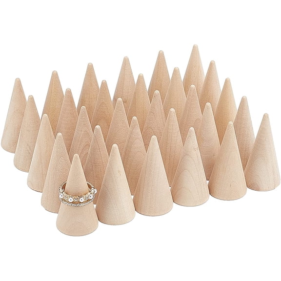 30 Pcs Wood Cone Ring Holder Finger Jewelry Display Stand（Burlywood 1x2 Inch） Ring Display Stands Organizer DIY Craft for Retail Jewelry Organizer Holder 30pcs DIY