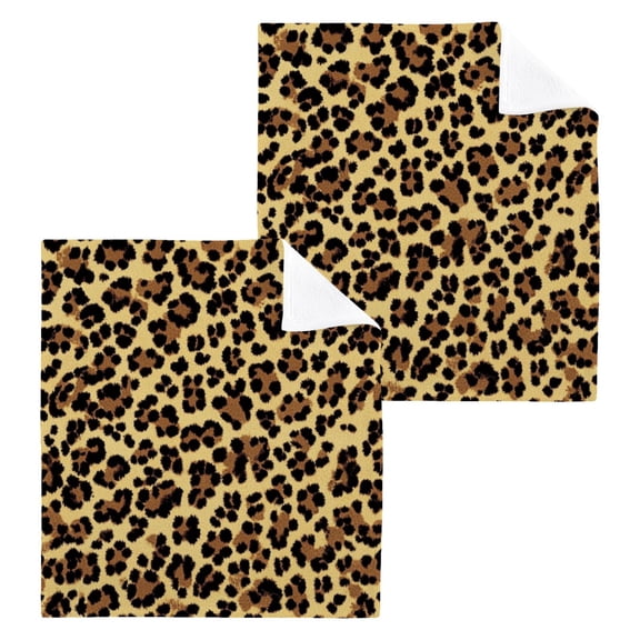 Brown Leopard 100% Cotton Face Towel 12x12in Soft Absorbent Washcloth Durable Printed Hand Towels for Bathroom Travel 2 Pcs