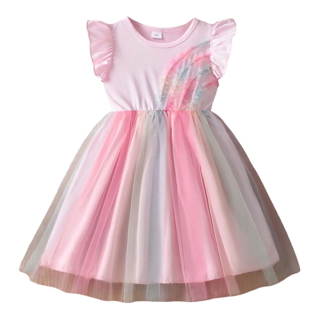 Robe pour Fillette, Robe en Tulle à Volants, Robes de Printemps pour Filles, Robe Chic, Vêtements pour Nouveau-Né 2-3 Ans