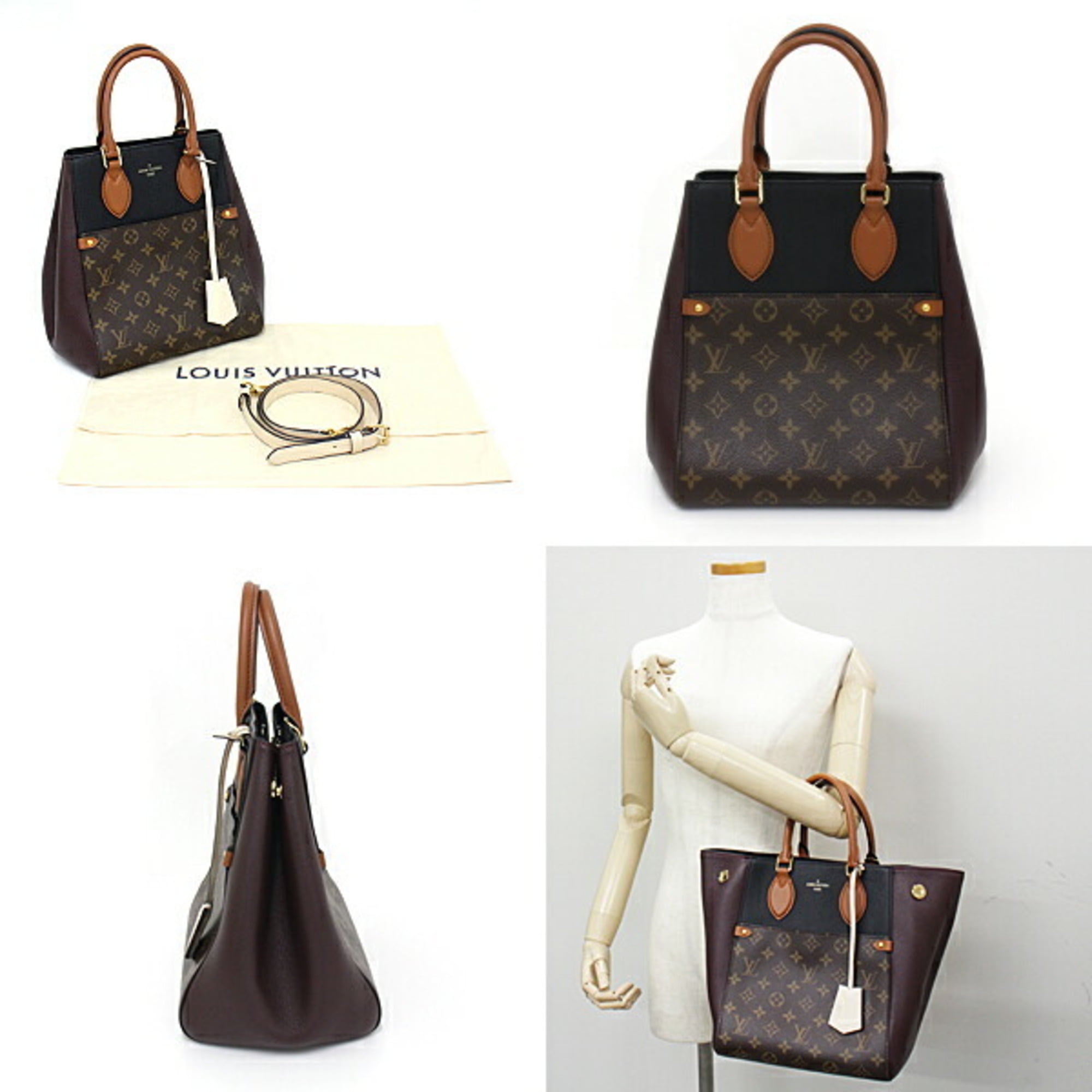 Authenticated Used Louis Vuitton Fold Tote MM M45409 Monogram Canvas Calf  Leather Handbag Shoulder Bag 