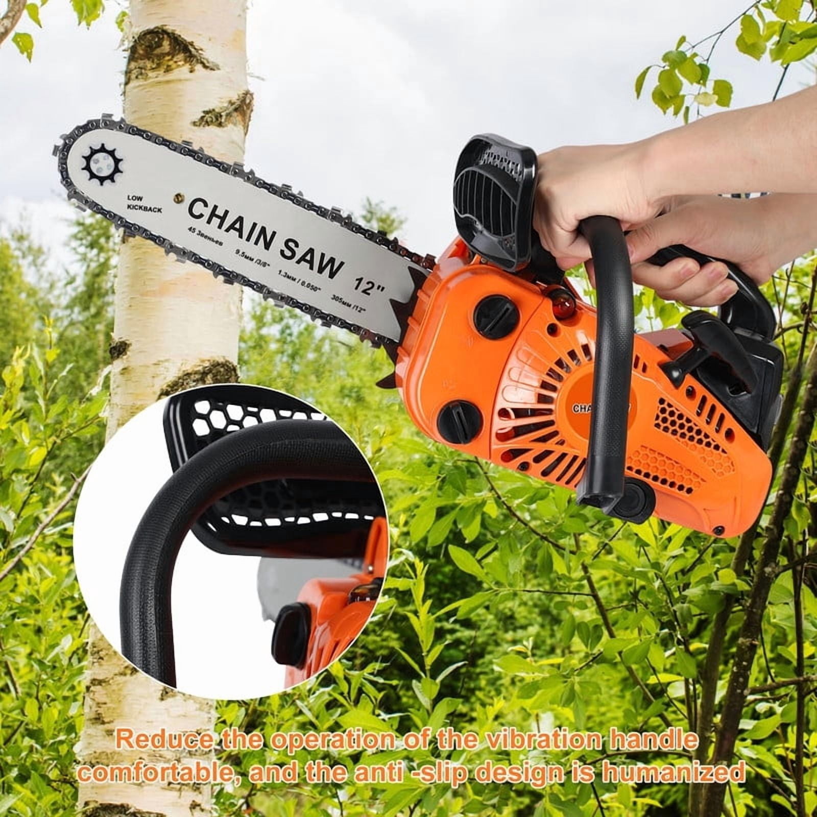 Ynce 25.4CC Gas Chainsaw, 12 Inch Power Chain Saw, 2-Cycle Handed Petrol Chainsaws Gasoline Chainsaws Garden Tool for Cutting Trees, Wood, Outdoor Home Garden and Farm Use