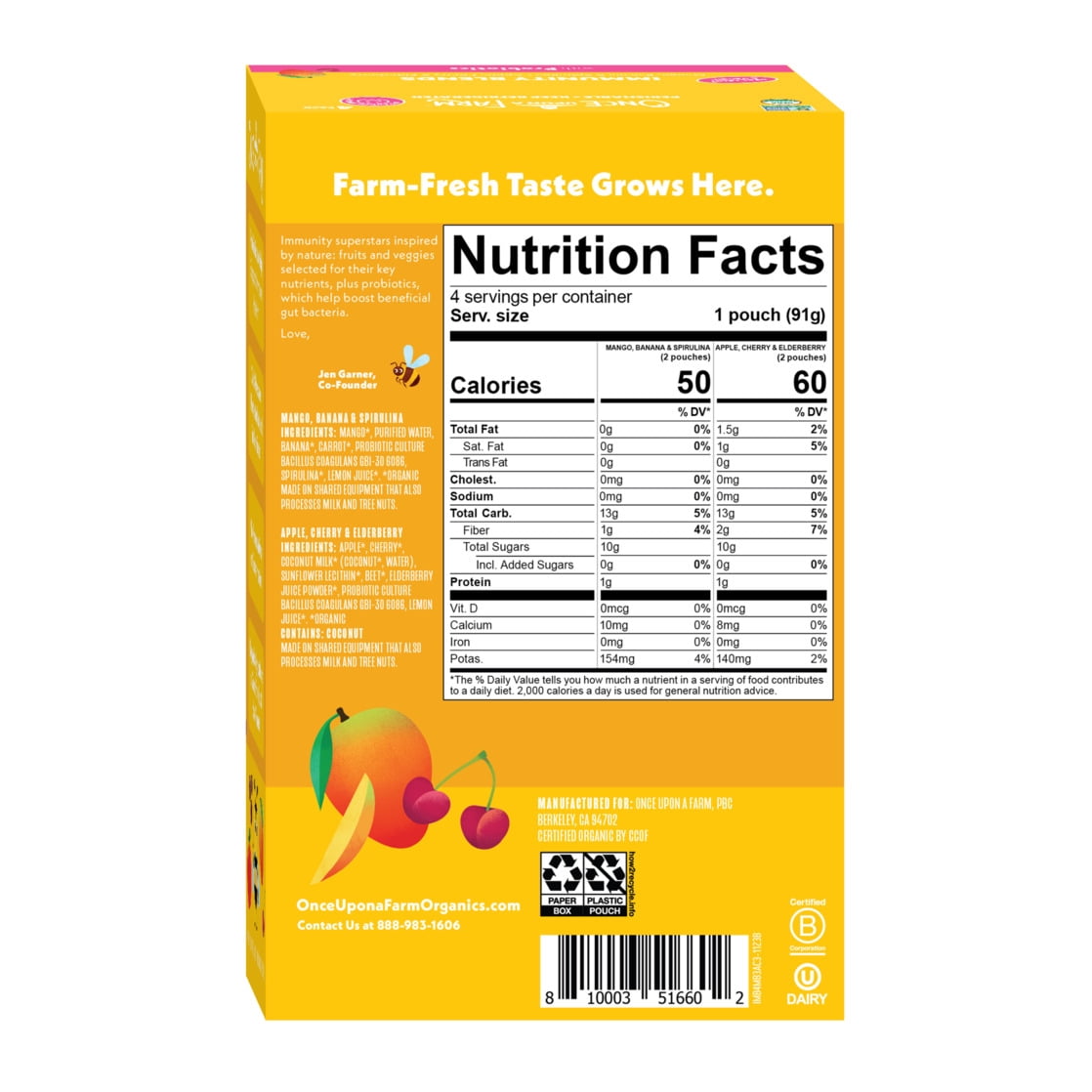Once Upon a Farm Organic Refrigerated Kids' Snack Immunity Blend Variety Pack, 3.2oz Pouch (4 Pack)