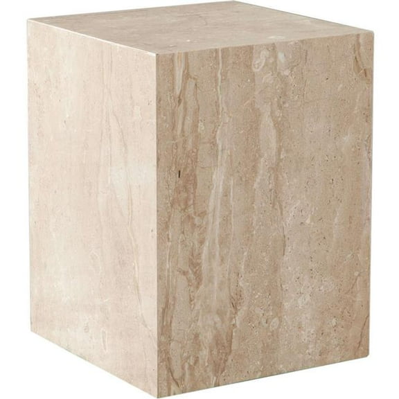 Diamond Sofa  Ark Square Pedestal End Table, Genuine Beige Marble