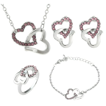 DESIGNICE 2026 New 4Pcs Circles Necklace,Elegant Interlocking Set Best Friend Gifts for Women,Heartfelt Style Pendant Necklace for Women,Red