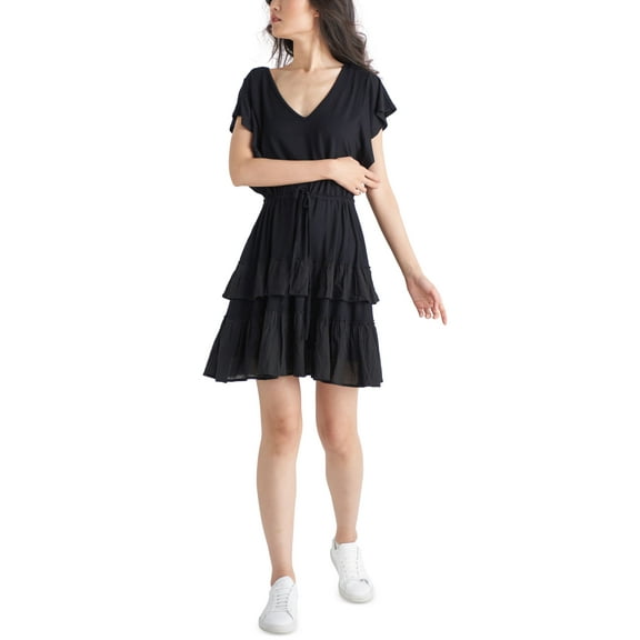 Petite Tiered Ruffled Dress Black PL