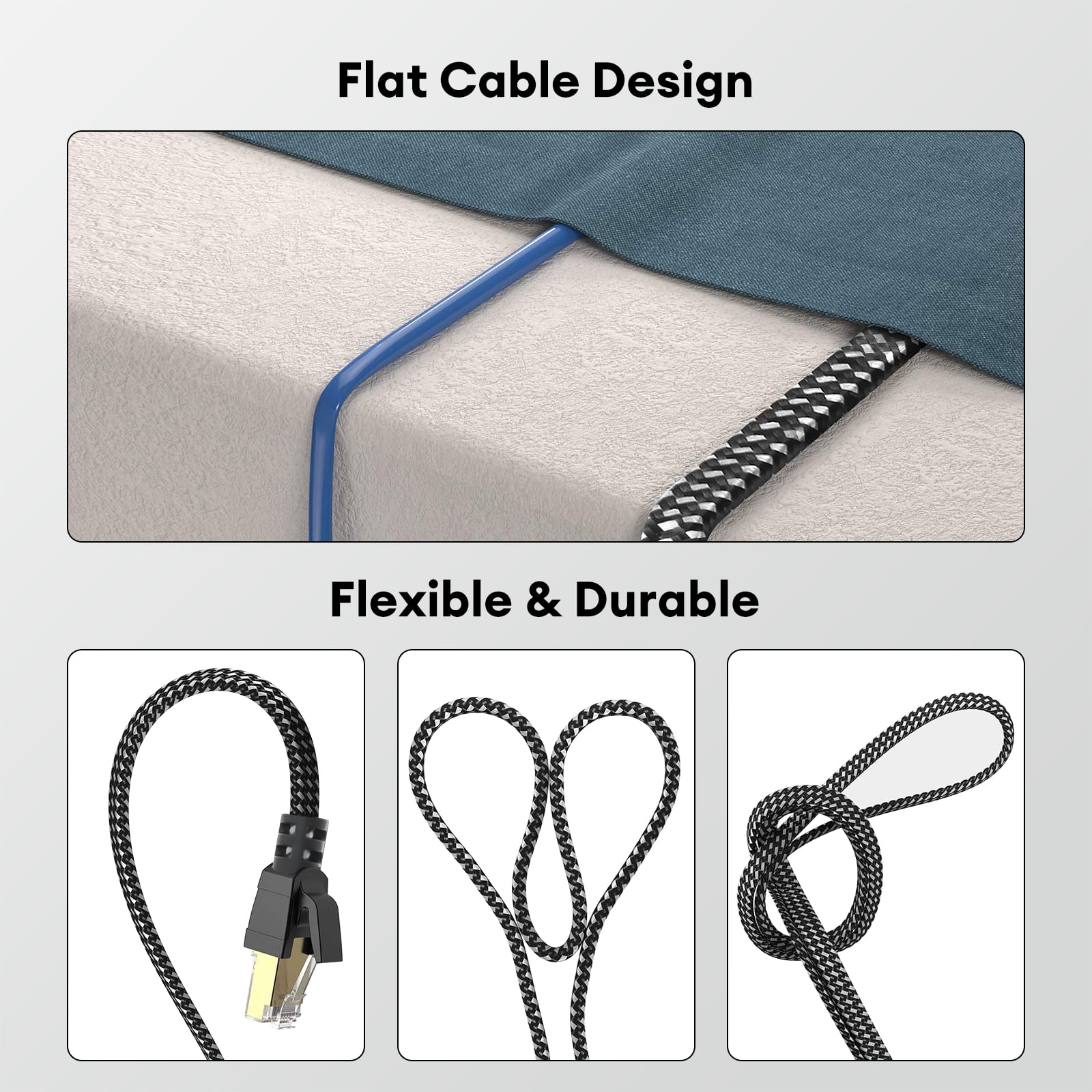 Cat8 Ethernet Cable 65ft, High Speed 40Gbps 2000Mhz Braided Gaming Internet Cable with RJ45 Connector, Heavy Duty LAN Cable S/FTP UV Resistant for Router/Gaming/PC