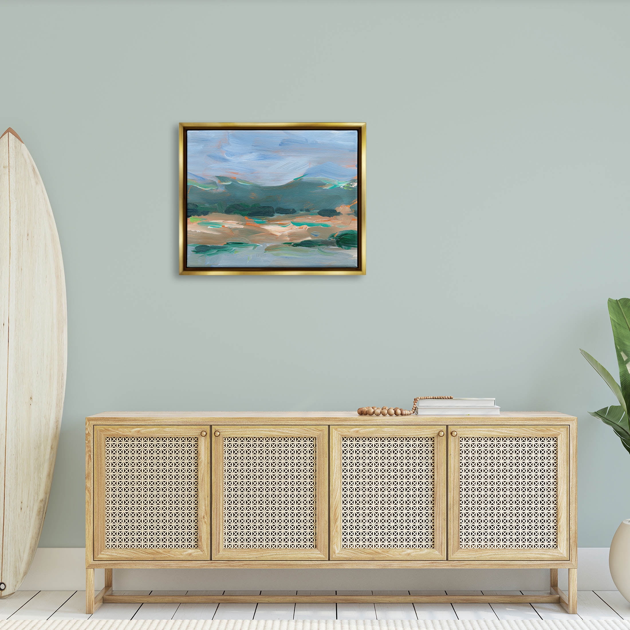 Abstract Landscape Blue Sky Scenery Landscape Painting Metallic Gold Framed Art Print Wall Art
